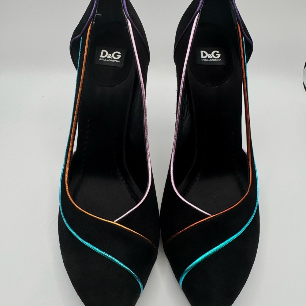 D&G Black Heels with Vibrant Multicolor Accents size 39 Italy - Picture 4 of 7
